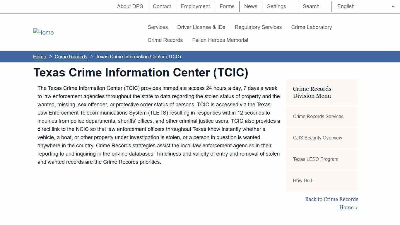 Texas Crime Information Center (TCIC) Department of Public Safety
