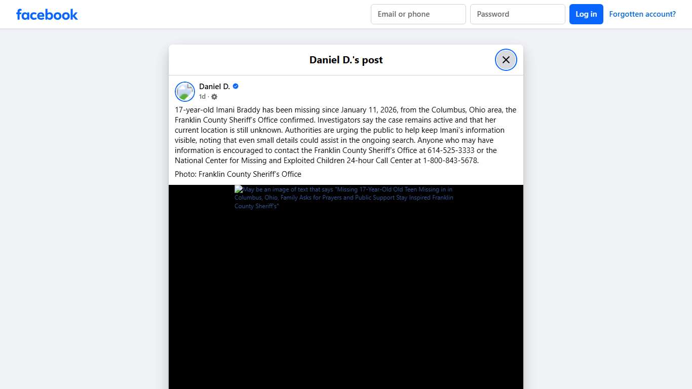 Daniel D. - 17-year-old Imani Braddy has been missing... Facebook